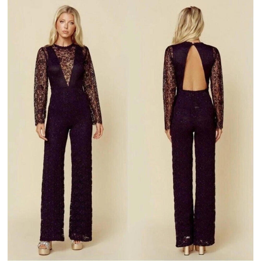 Free People x Nightcap Serata Black Lace short sleeveOpen Back Jumpsuit S $495 - Picture 3 of 8